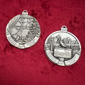 (2) 2001 Silver Tone Round Ornaments with Embossed Scenes